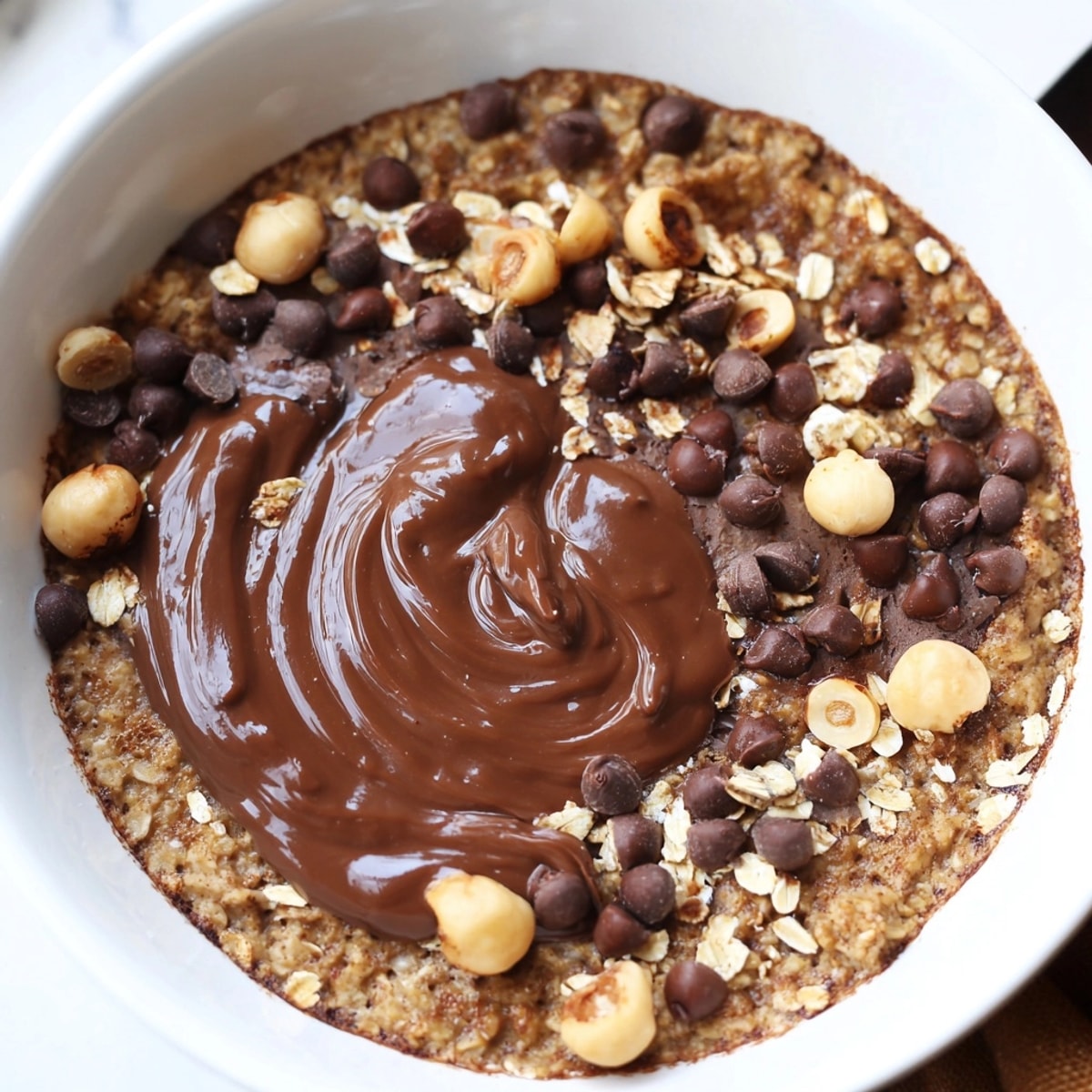 Enjoy a spoonful of soft, warm Nutella Baked Oats, topped with fresh, sweet berries