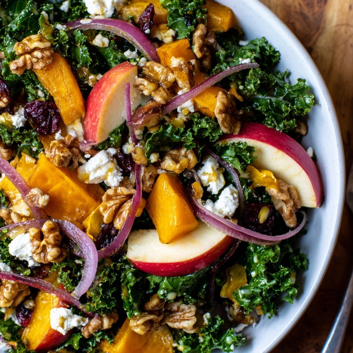 Golden roasted squash and crisp apple slices shine in this Harvest Apple Kale Salad.