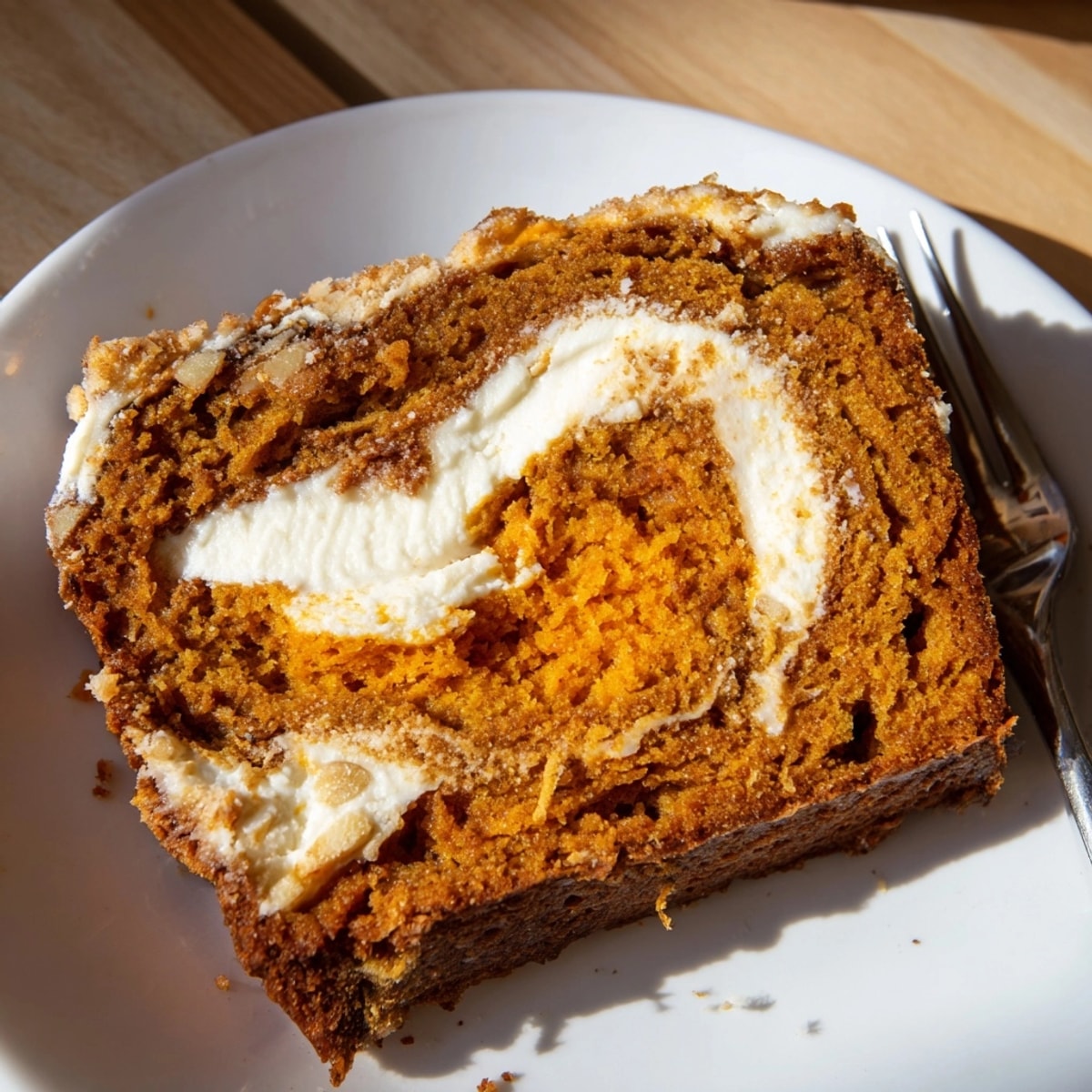 Golden brown Pumpkin Cream Cheese Bread, fresh-baked, with spiced autumn aroma.