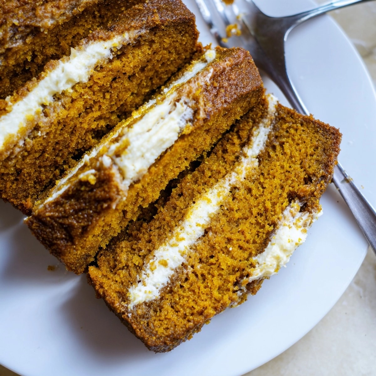 Homemade Pumpkin Cream Cheese Bread: Enjoy moist layers with coffee or tea.