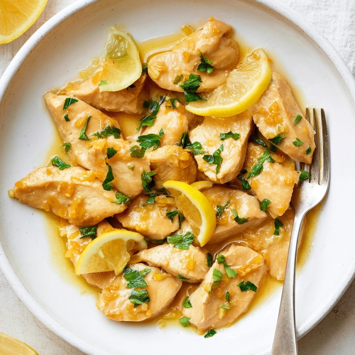 Simple weeknight Lemon Chicken, featuring juicy chicken breasts simmered in a fragrant lemon-garlic sauce.