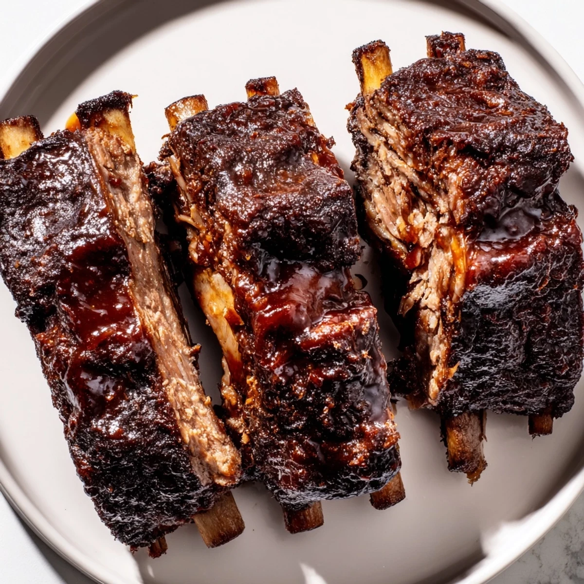 Smoky beef ribs glistening with barbecue glaze, a perfect weekend dish for sharing.