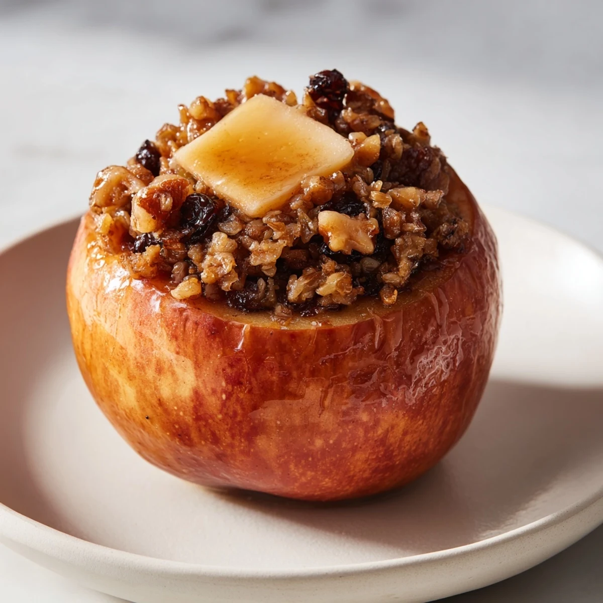Apples, soft and sweet after baking, overflowing with a warm brown sugar filling, ready to serve.