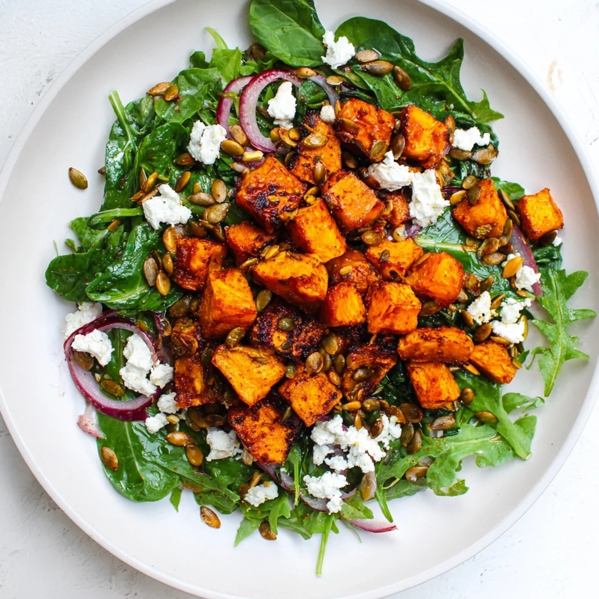 Roasted Butternut Squash Salad with feta, a colorful, autumn salad with glistening squash and creamy cheese.