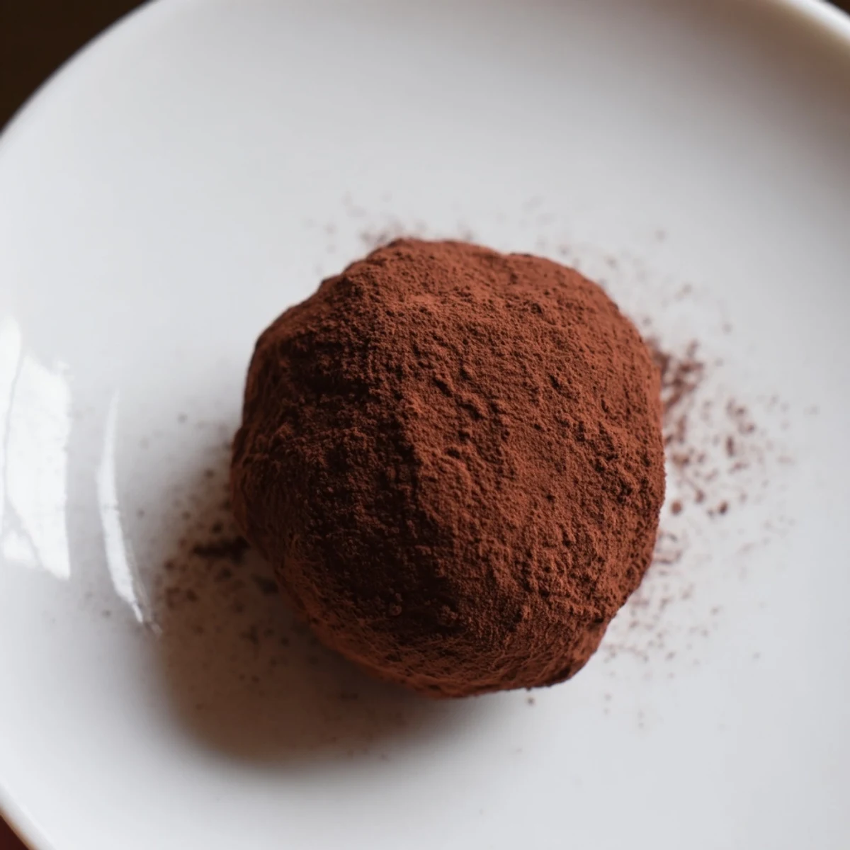 Dark chocolate truffles glistening in cocoa powder, a perfect homemade decadent treat for dessert.