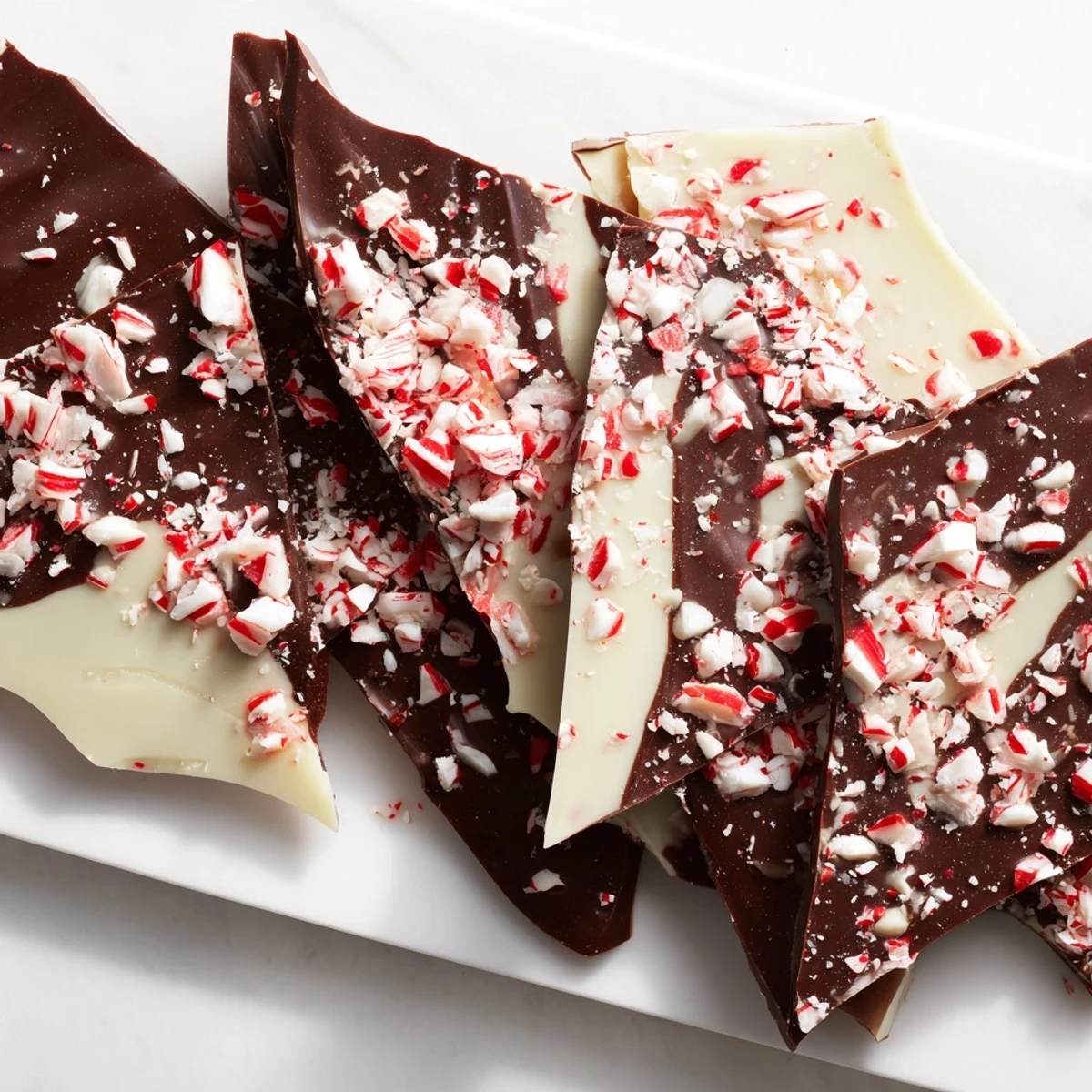 Homemade Peppermint Bark features a rich chocolate base topped with vibrant, crunchy peppermint pieces.