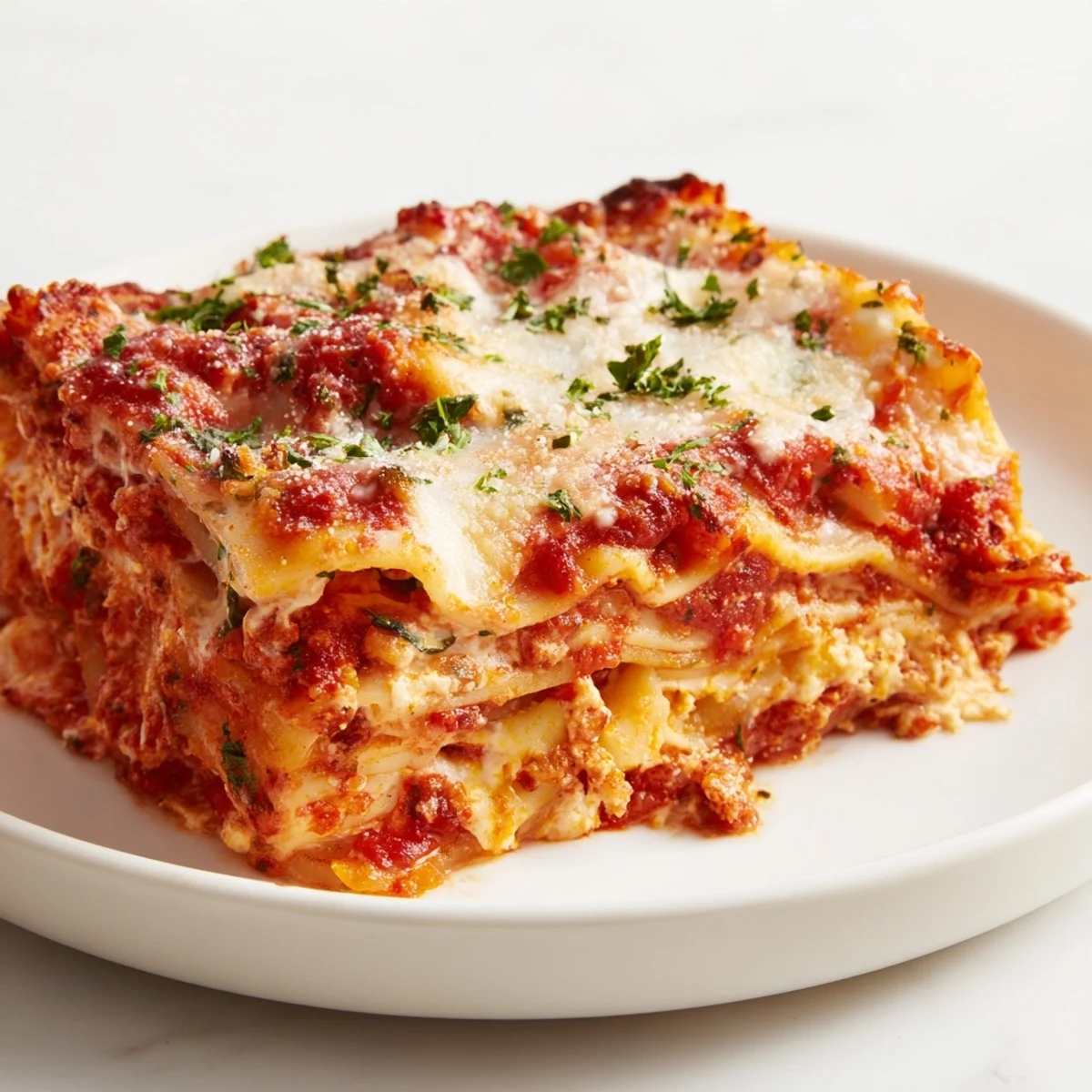 Delicious, creamy Baked Ziti with layers of cheese and rich tomato sauce, ready to serve.