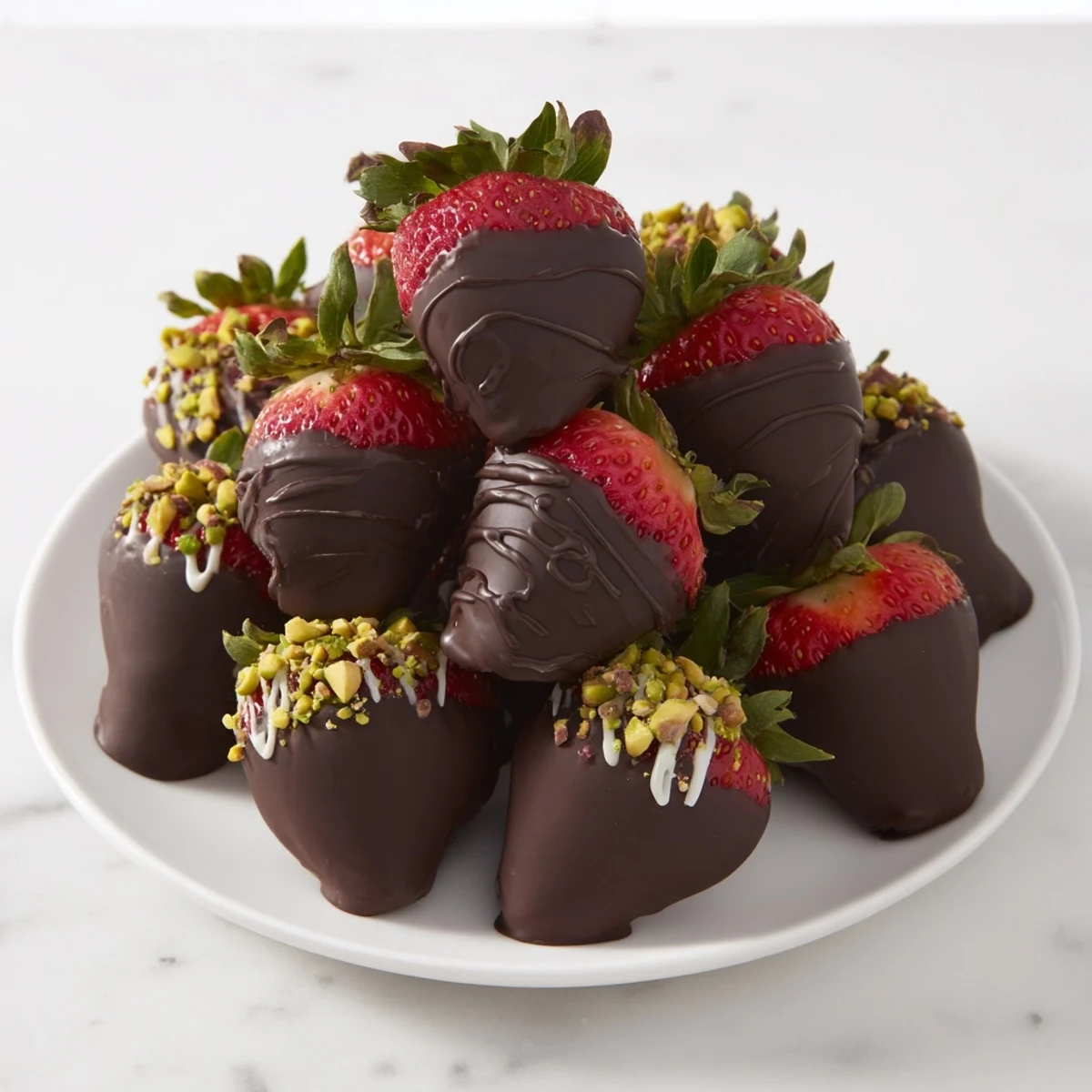 Fresh and delicious: beautiful Chocolate Covered Strawberries with optional nut and white chocolate toppings.