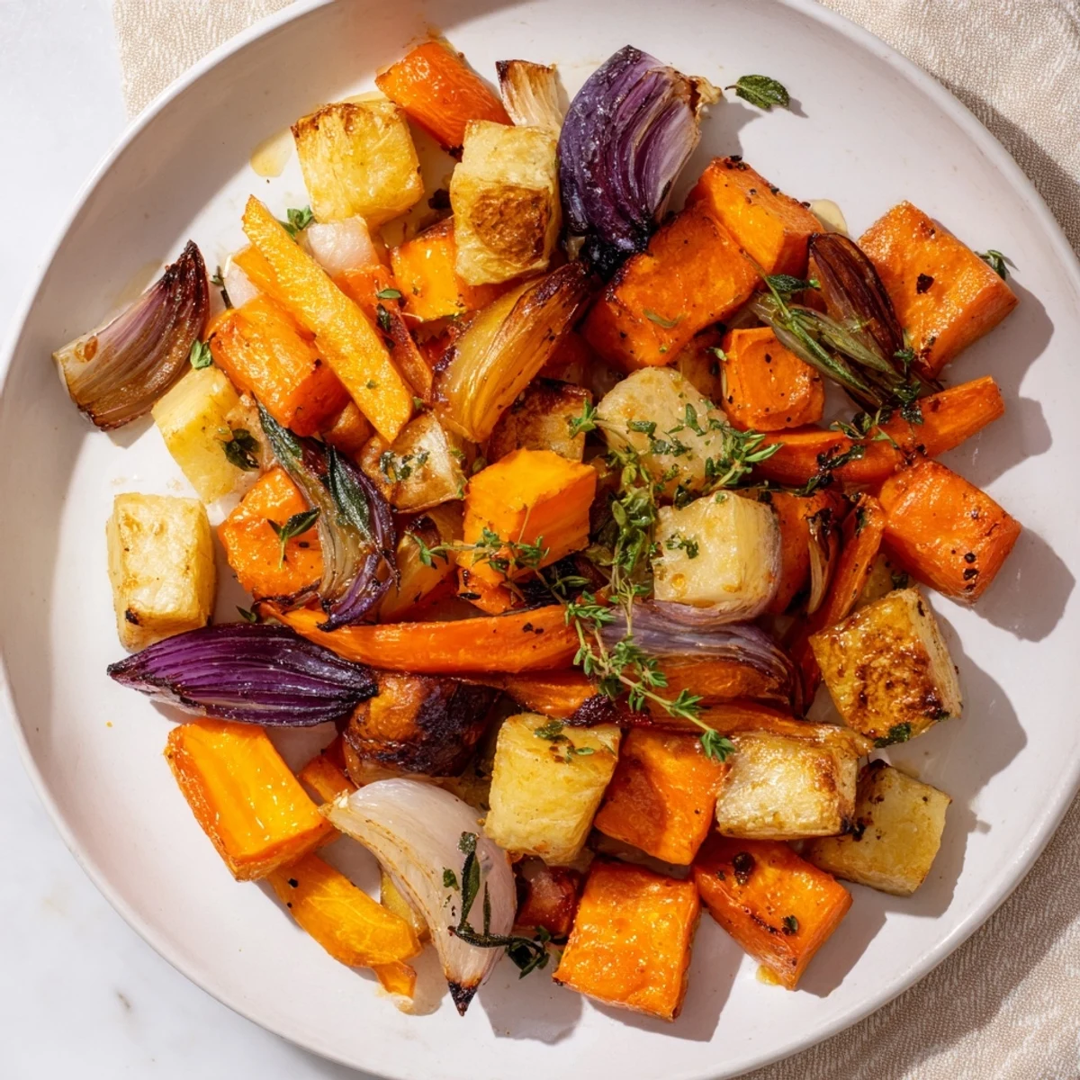A medley of roasted root vegetables with honey: This side dish features vibrant, golden-brown roasted perfection.
