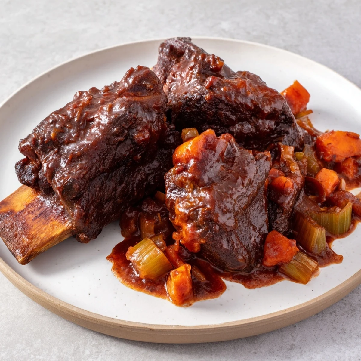 Fork-tender slow braised beef short ribs, served with rich sauce on creamy mashed potatoes.