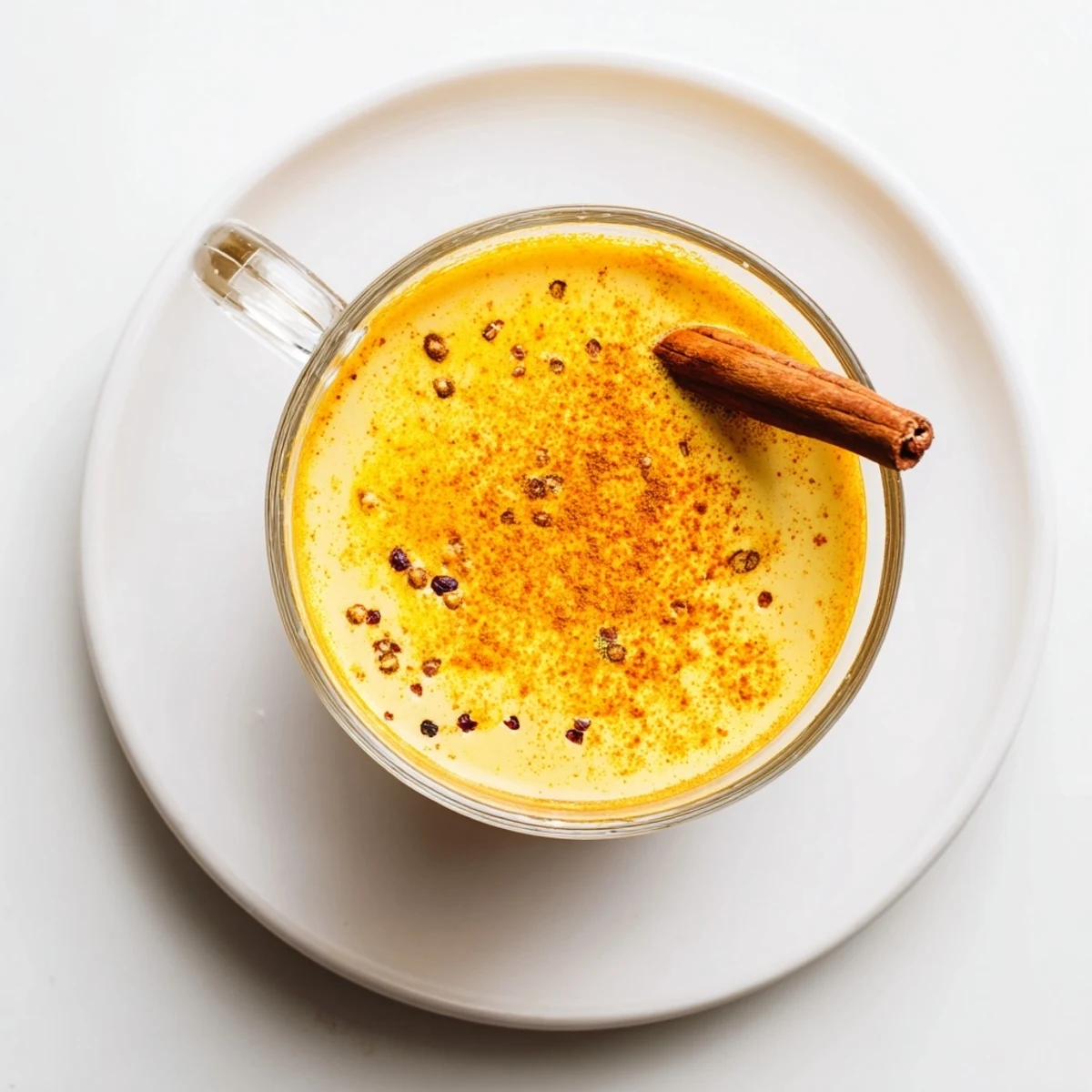 A steamy mug of Spiced Golden Milk with turmeric, garnished with cinnamon, offers warm comfort.