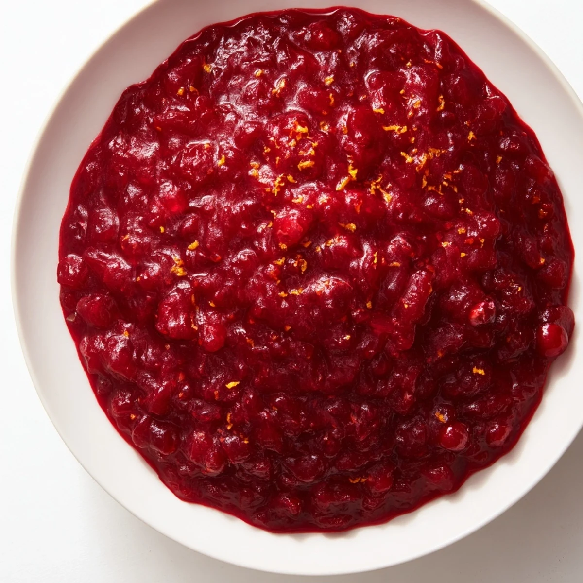 Bright red, glistening cranberry sauce, a festive side dish for Thanksgiving feasts, looks delicious.