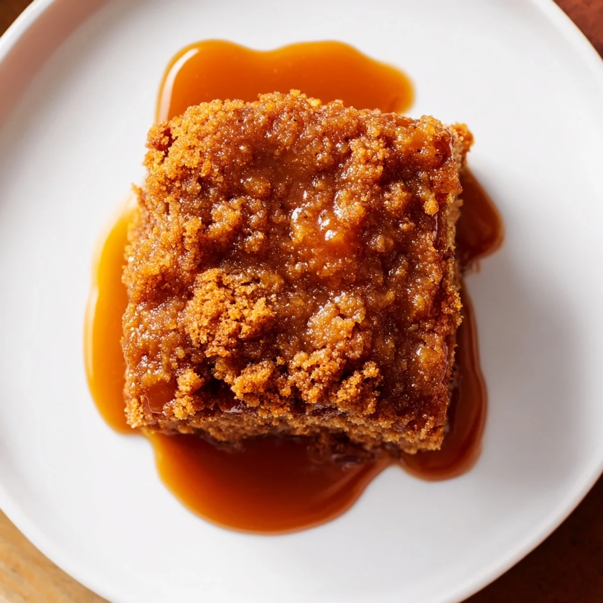 That perfect slice of gingerbread pudding, still steaming, beautifully plated with rich caramel.