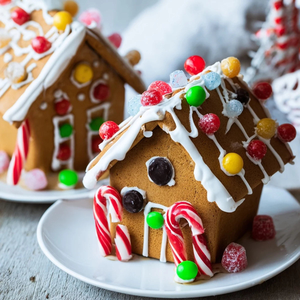 Festive gingerbread house, assembled and waiting for candy, is a beautiful holiday dessert.