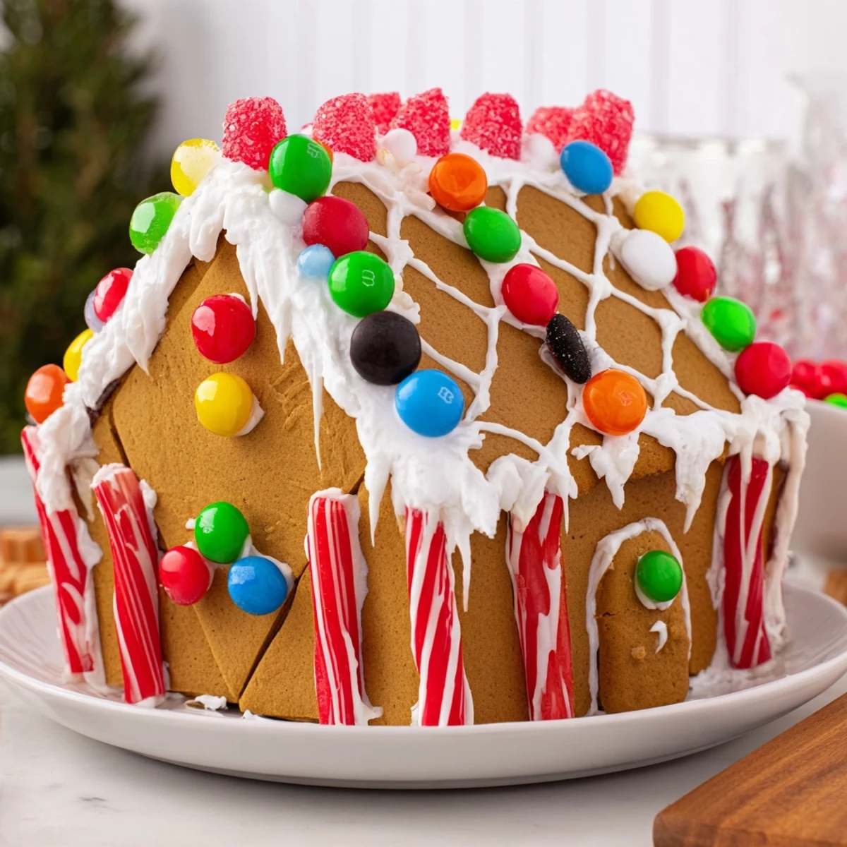Detailed view of a decorated gingerbread house, a delicious European festive tradition.