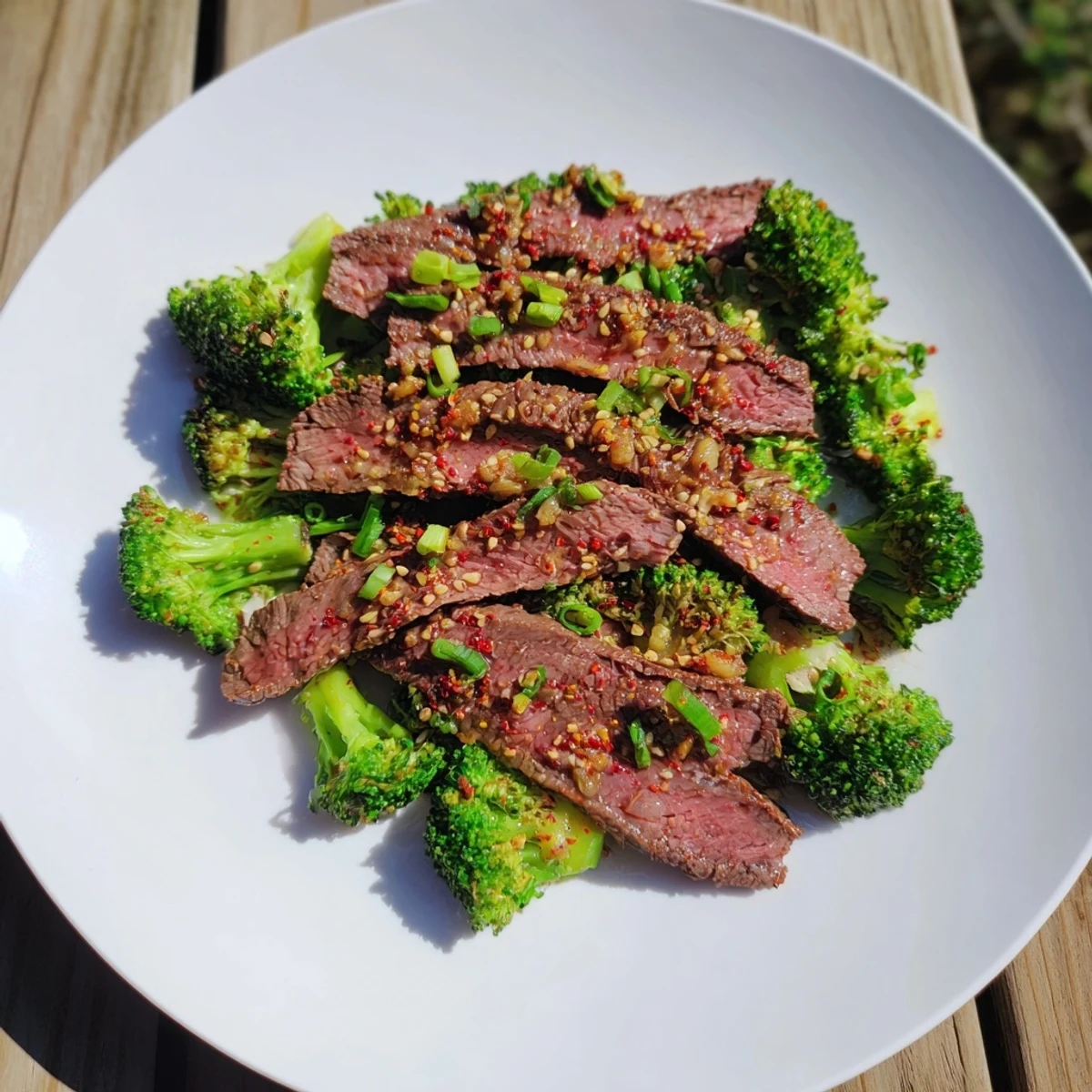 A steaming bowl of Keto Friendly Beef and Broccoli Stir Fry with perfectly seared beef and crisp broccoli.