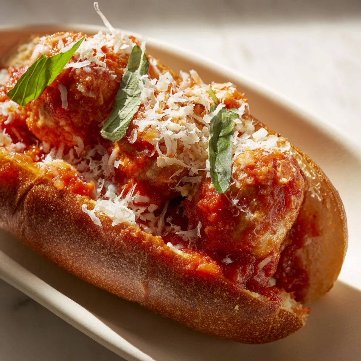Close-up of a loaded Turkey Meatball Sub with marinara, a classic American-Italian comfort food delight!