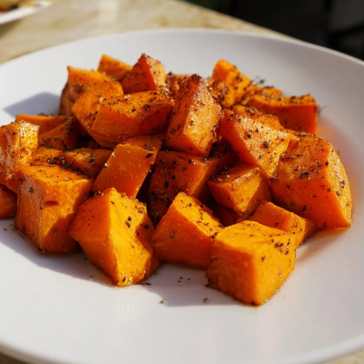 Perfectly tender roasted sweet potatoes infused with warming cinnamon, ideal for a fall meal.