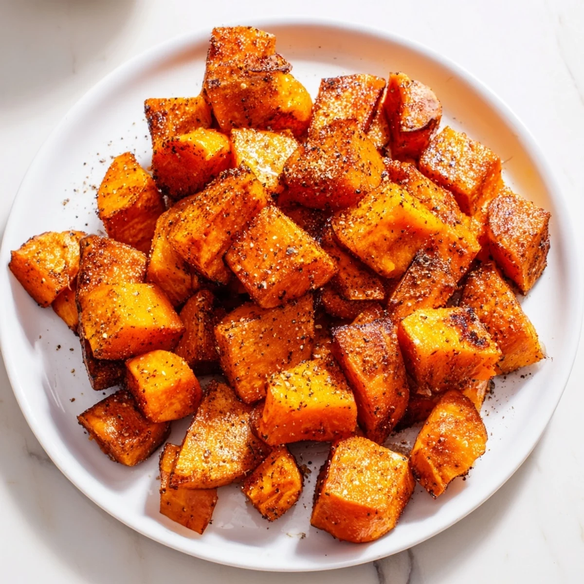 Golden-brown roasted sweet potatoes with cinnamon, a simple & delicious American side.
