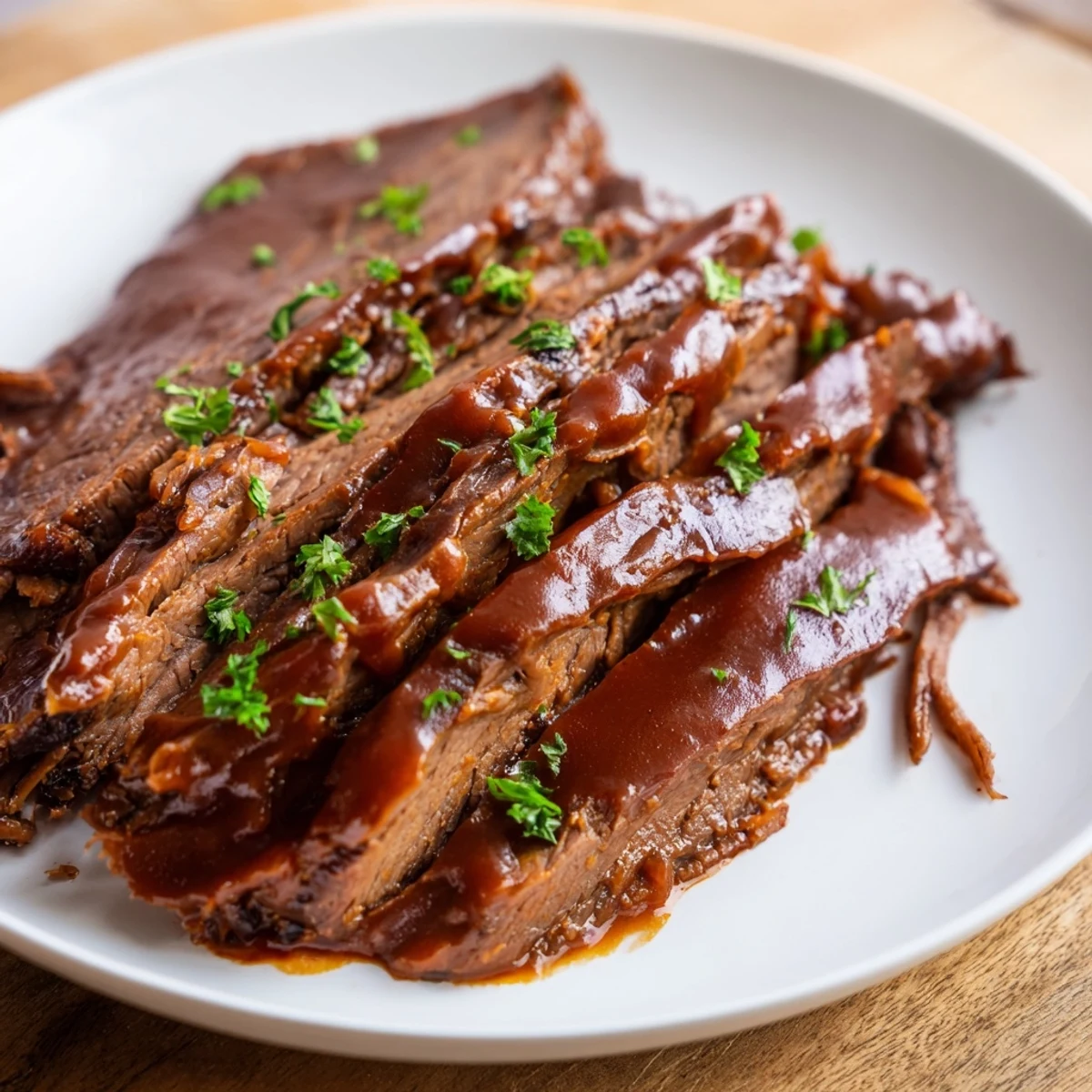 Smoky, fall-apart slow cooker beef brisket piled high, ready to be enjoyed with classic side dishes.