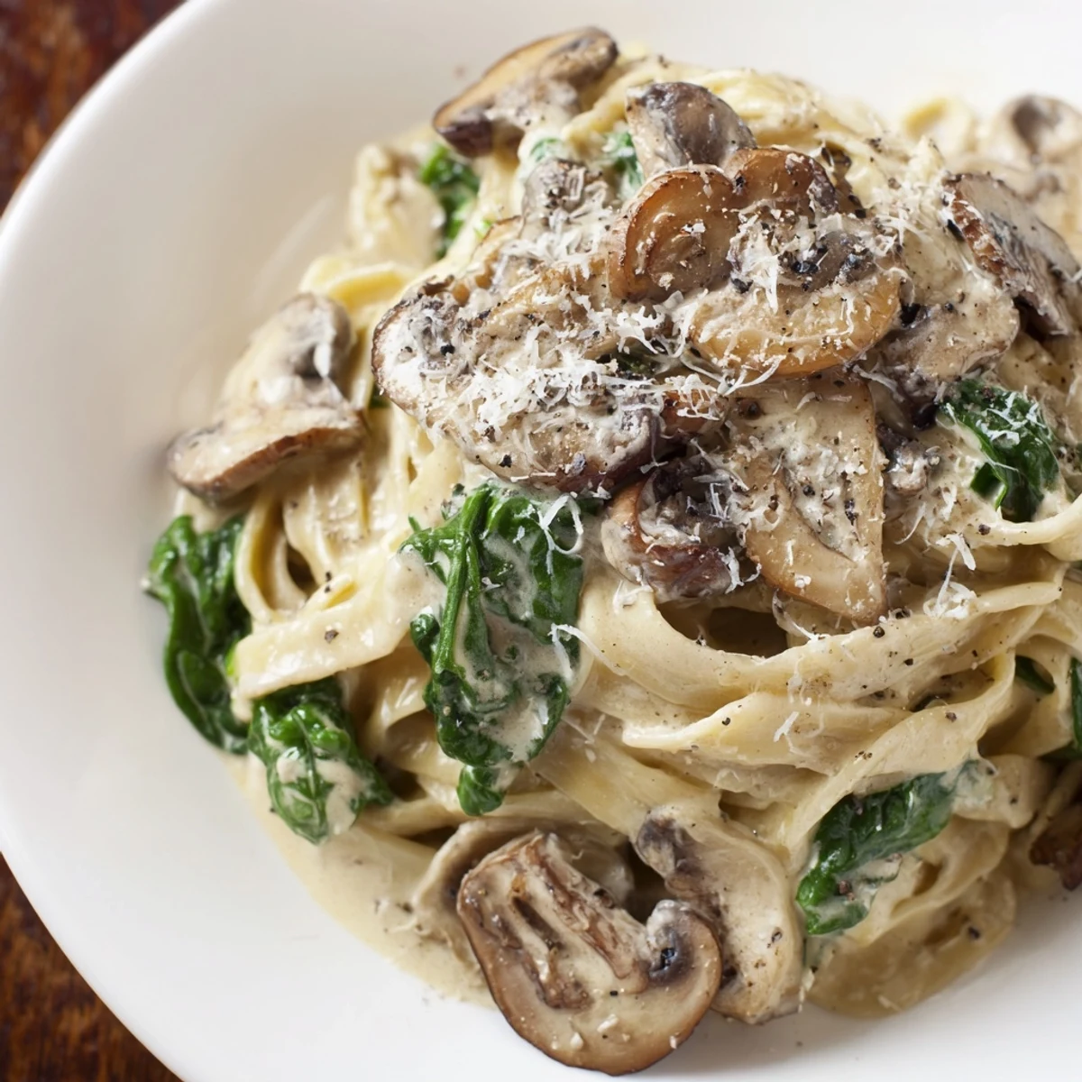 Golden mushrooms and vibrant spinach mingle in creamy mushroom and spinach pasta perfection.