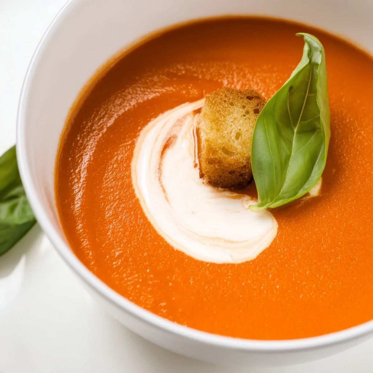 Spoon dipping into velvety Creamy Tomato Bisque served with grilled cheese, perfect for cozy lunches.