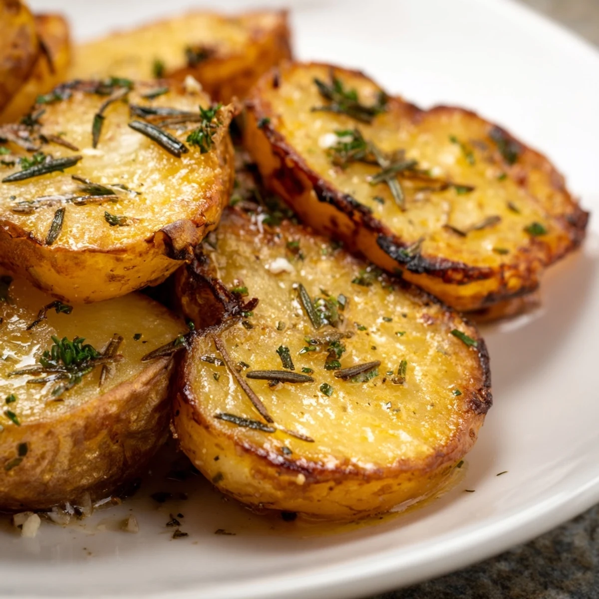 Freshly roasted heart shaped potatoes with rosemary garnish, perfect for a special occasion dinner.