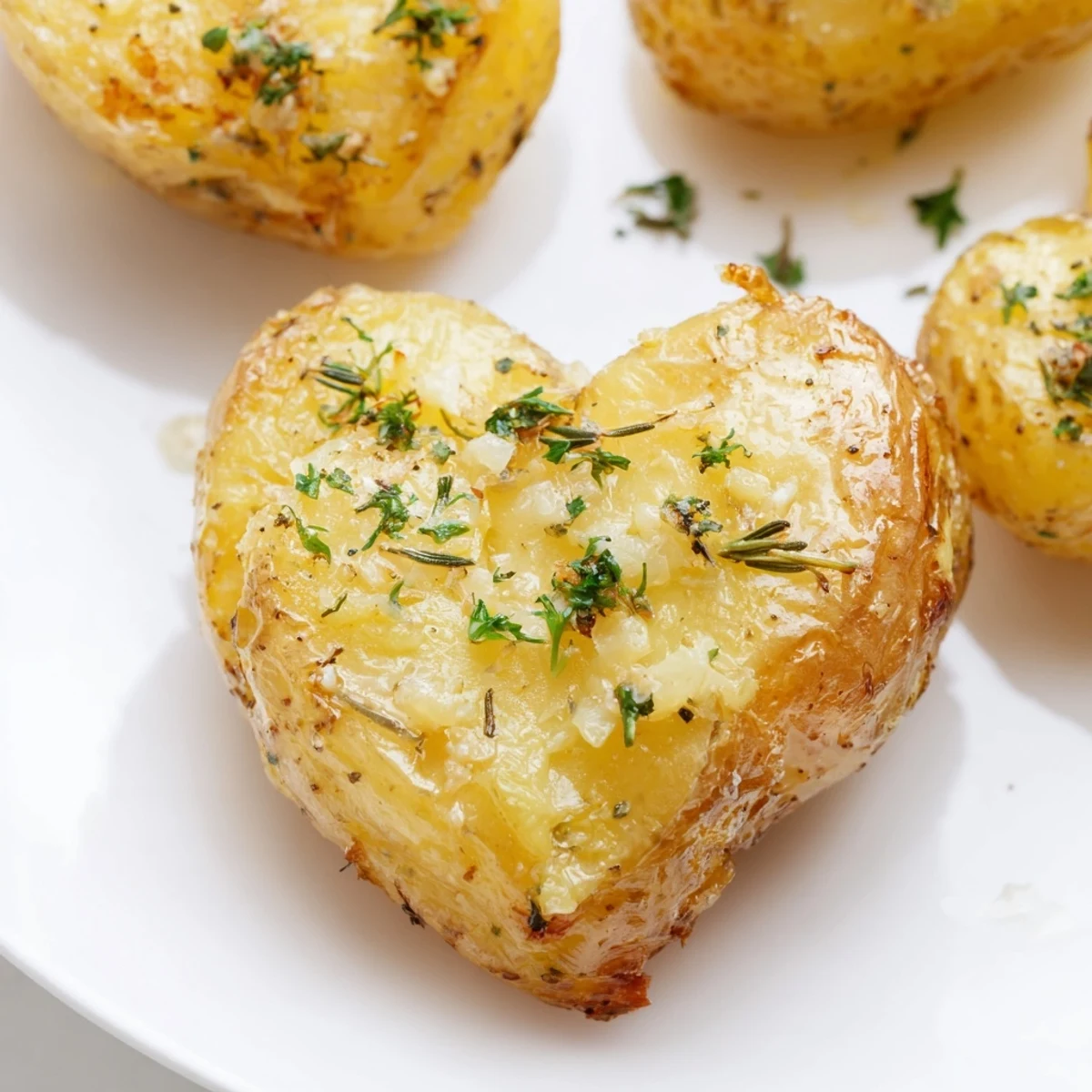 Freshly roasted heart shaped potatoes tossed with minced garlic and herbs, paired with a creamy dip.