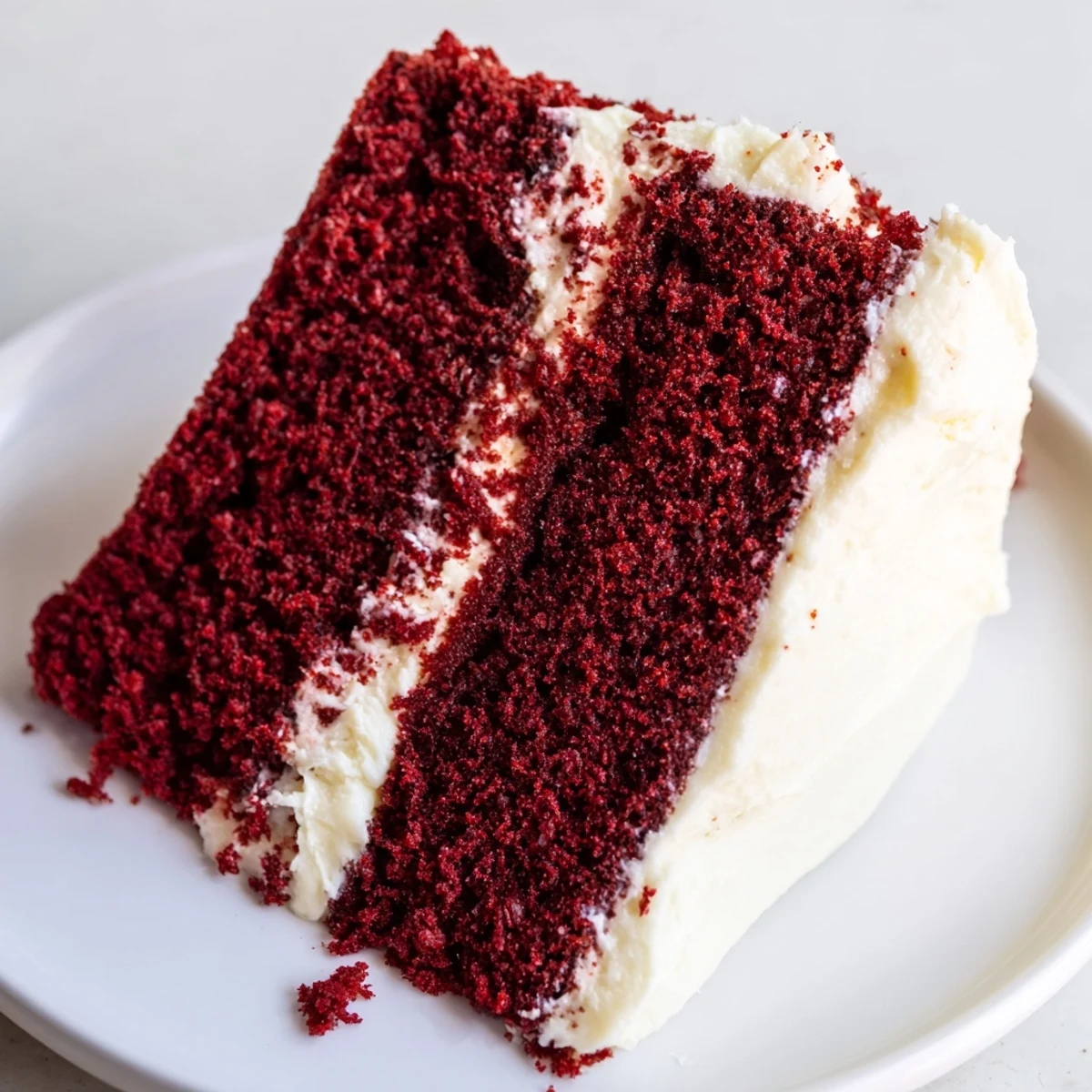 This classic red velvet layer cake is ideal for celebrations, served on a cake stand with elegant, rustic charm.