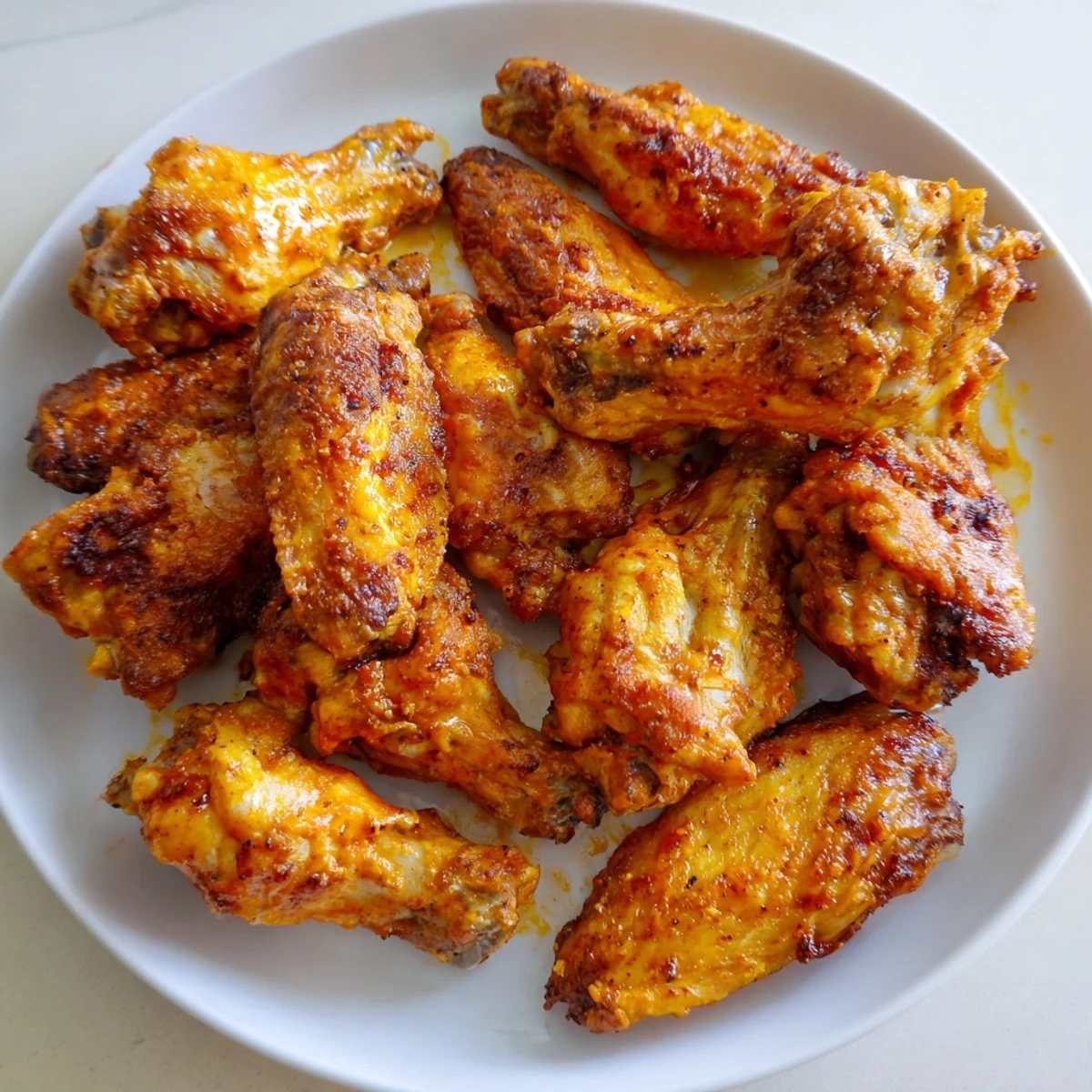 Perfectly cooked air fryer chicken wings coated in glossy Buffalo sauce, paired with a creamy dip for a classic game day appetizer.