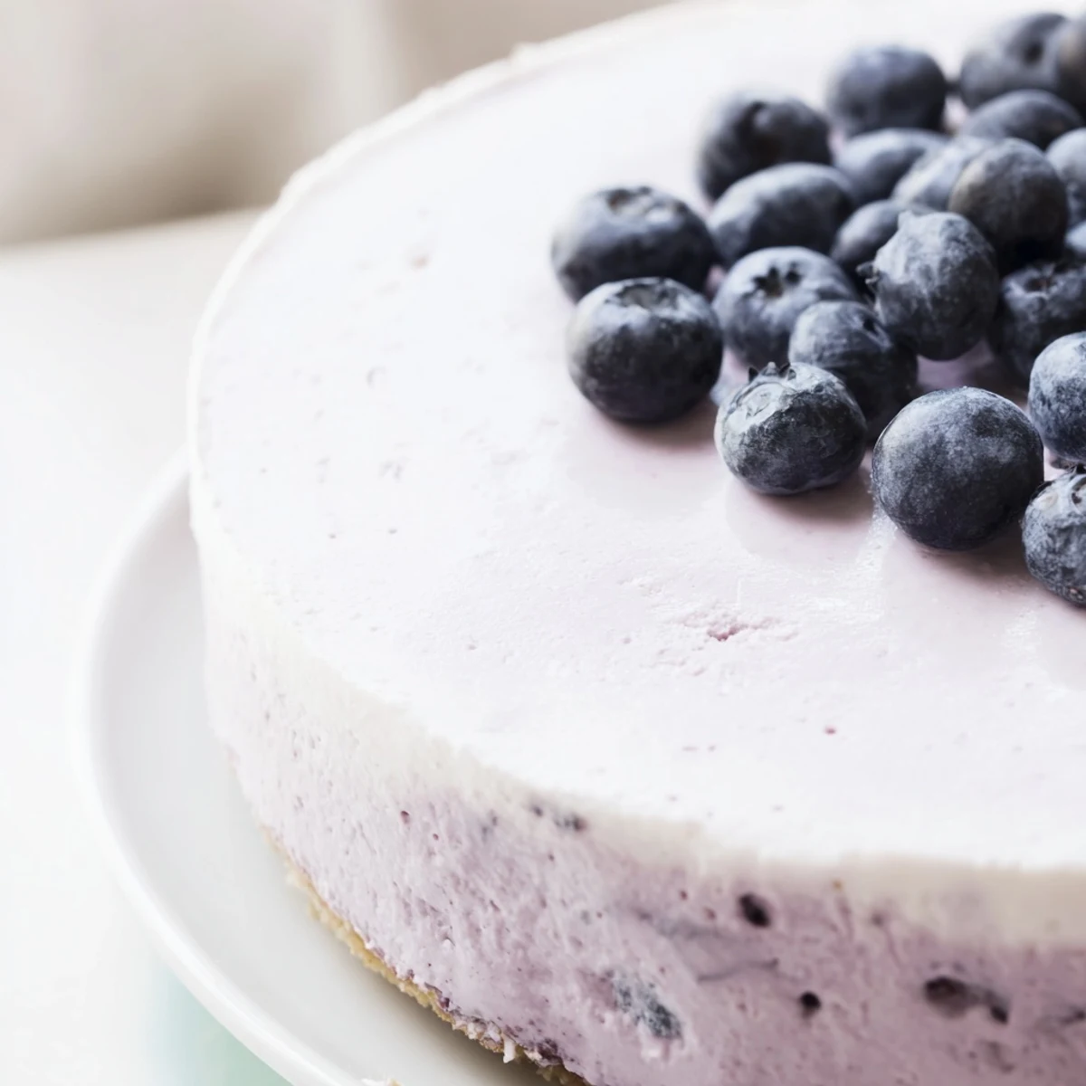 Blueberry Mousse Cheesecake ready to serve at a summer gathering with a light texture.