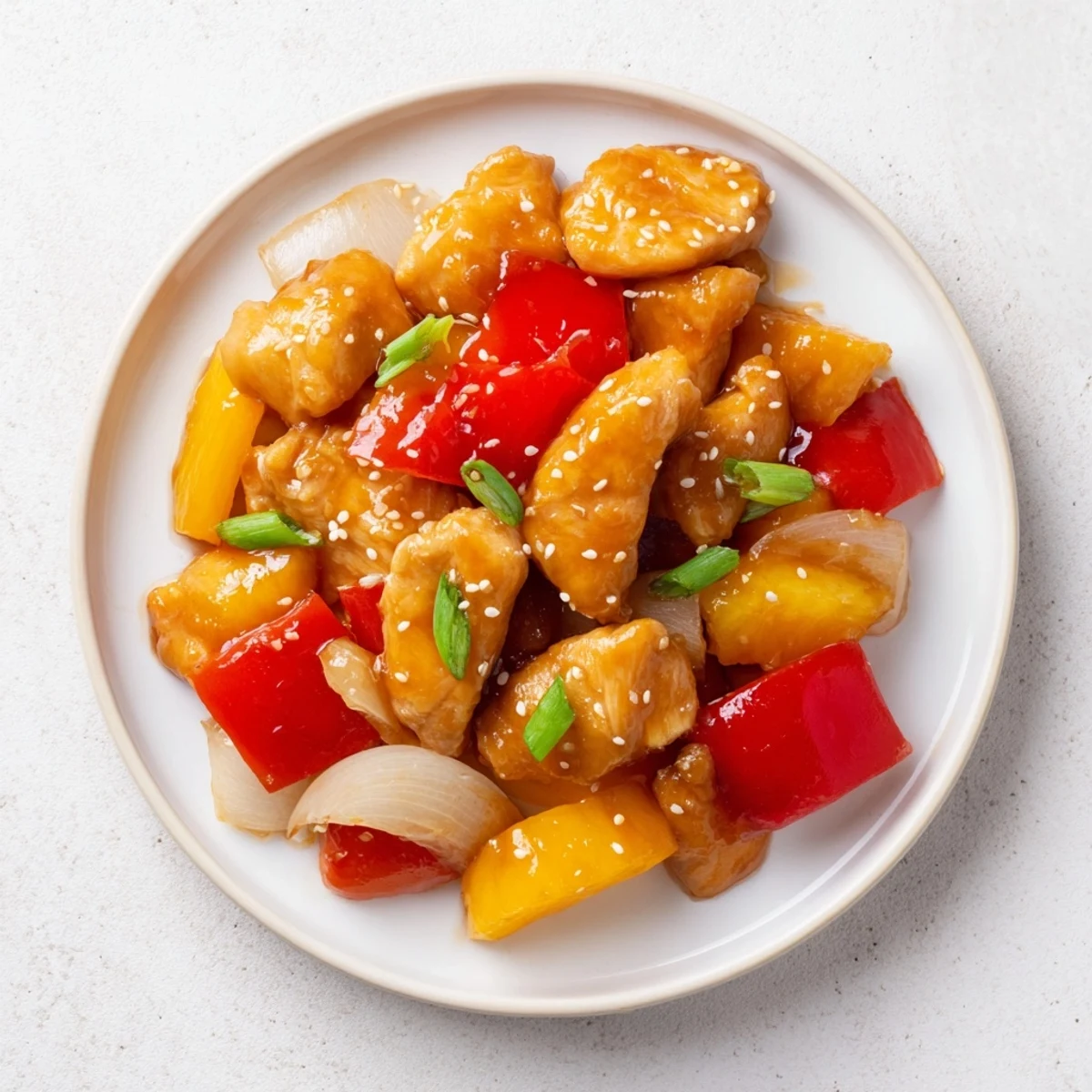 Sweet Hawaiian Crockpot Chicken featuring tender chicken and colorful vegetables in a glossy pineapple sauce.