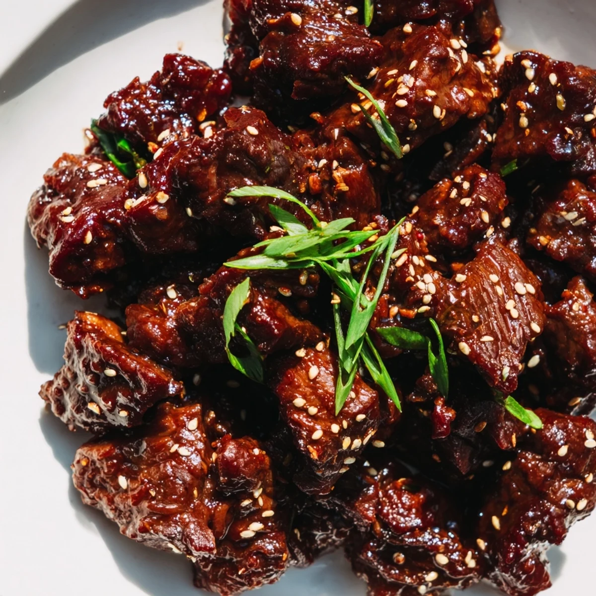 Crock Pot Korean Beef in a rich, glossy sauce, served steaming over white rice.  