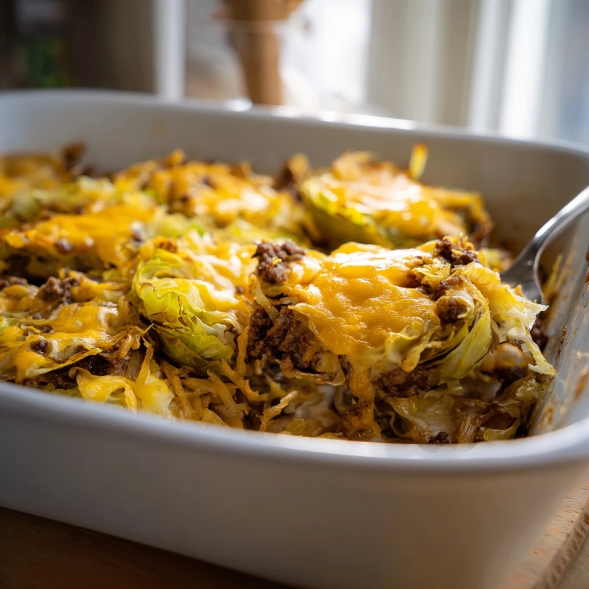 Easy Crispy Cabbage Burger Bake features bubbly cheese and crispy cabbage perfect for a comforting meal.