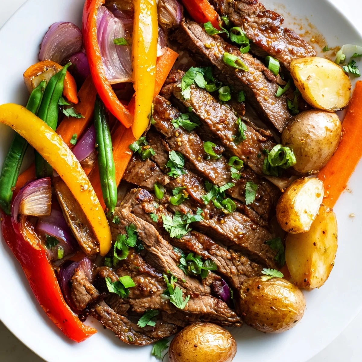 Blackstone Cowboy Stir Fry Dinner served hot with fresh cilantro and scallions for a bold, smoky flavor.