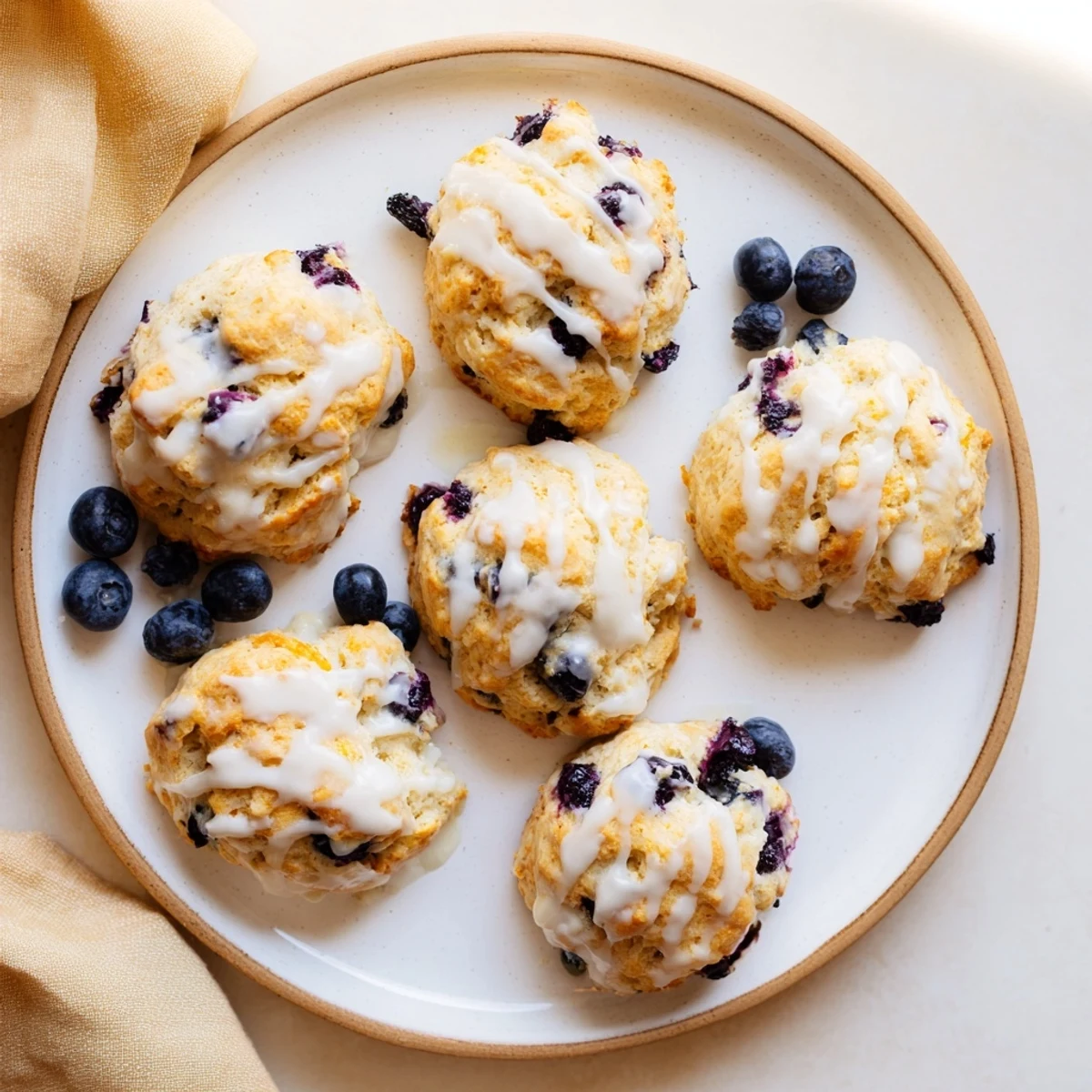 Golden Nakishas Blueberry Biscuits served warm with a side of melted butter for breakfast.