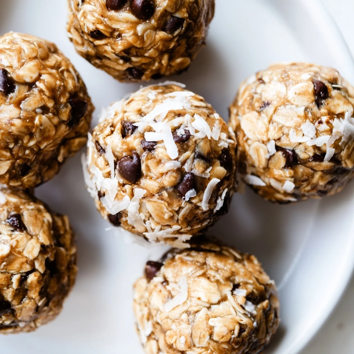 Easy No Bake Chocolate Chip Energy Bites arranged on a parchment-lined tray, highlighting their chewy texture and melted chocolate chips.