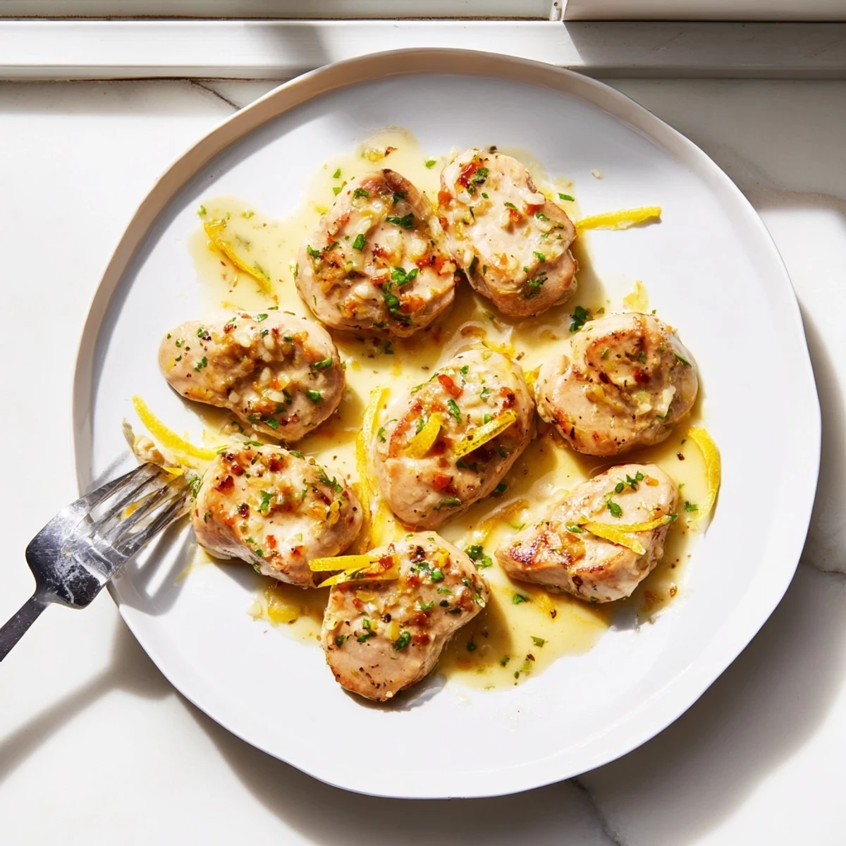 Freshly cooked chicken breasts smothered in a rich, citrusy Parmesan cream sauce, garnished with parsley and lemon zest. Creamy Parmesan Lemon Chicken is a gluten-free main dish perfect for family dinners.