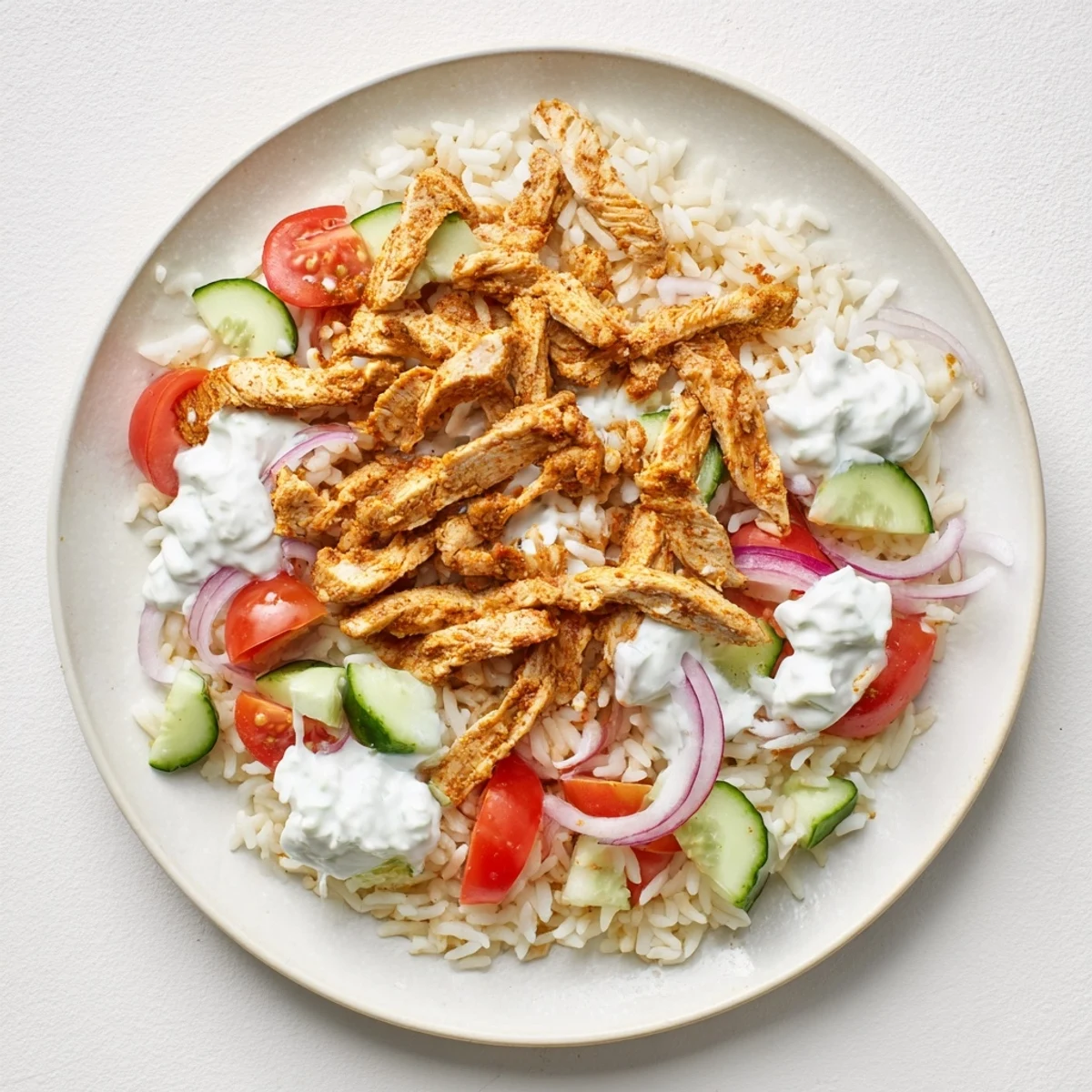 Golden crispy rice Chicken Shawarma Crispy Rice Salad on a plate.