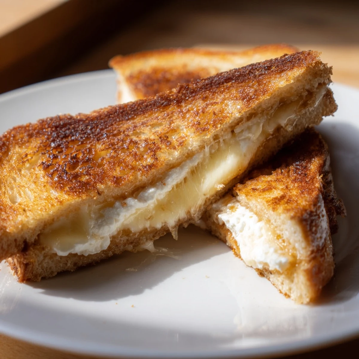 Gourmet goat cheese honey grilled cheese toasted to crispy perfection with sweet honey drizzle visible