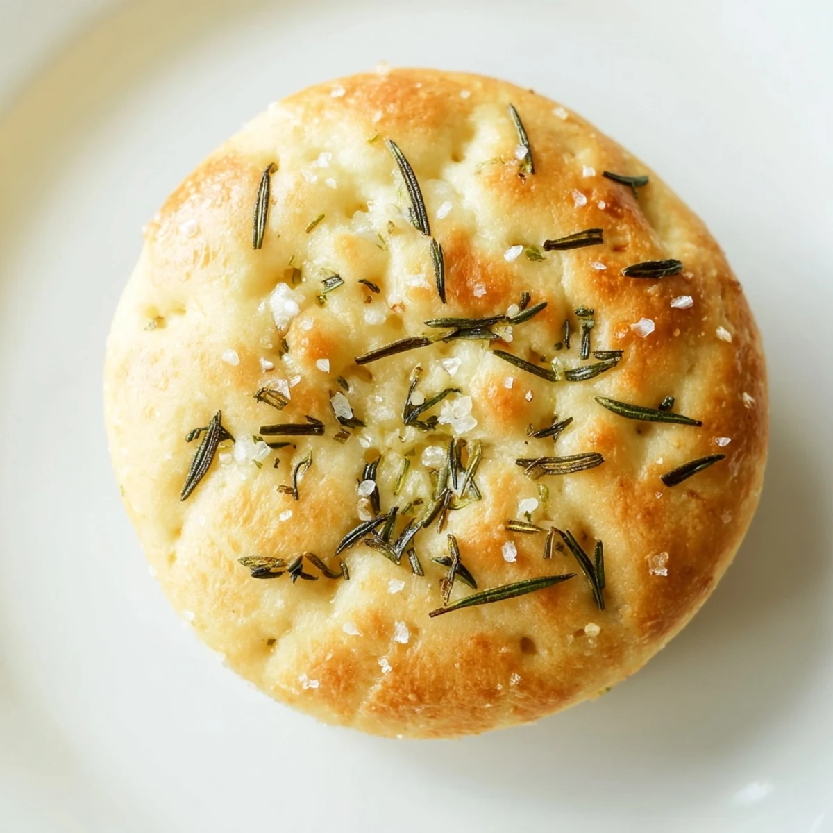 Golden brown garlic rosemary focaccia muffins sprinkled with flaky sea salt on a wire rack