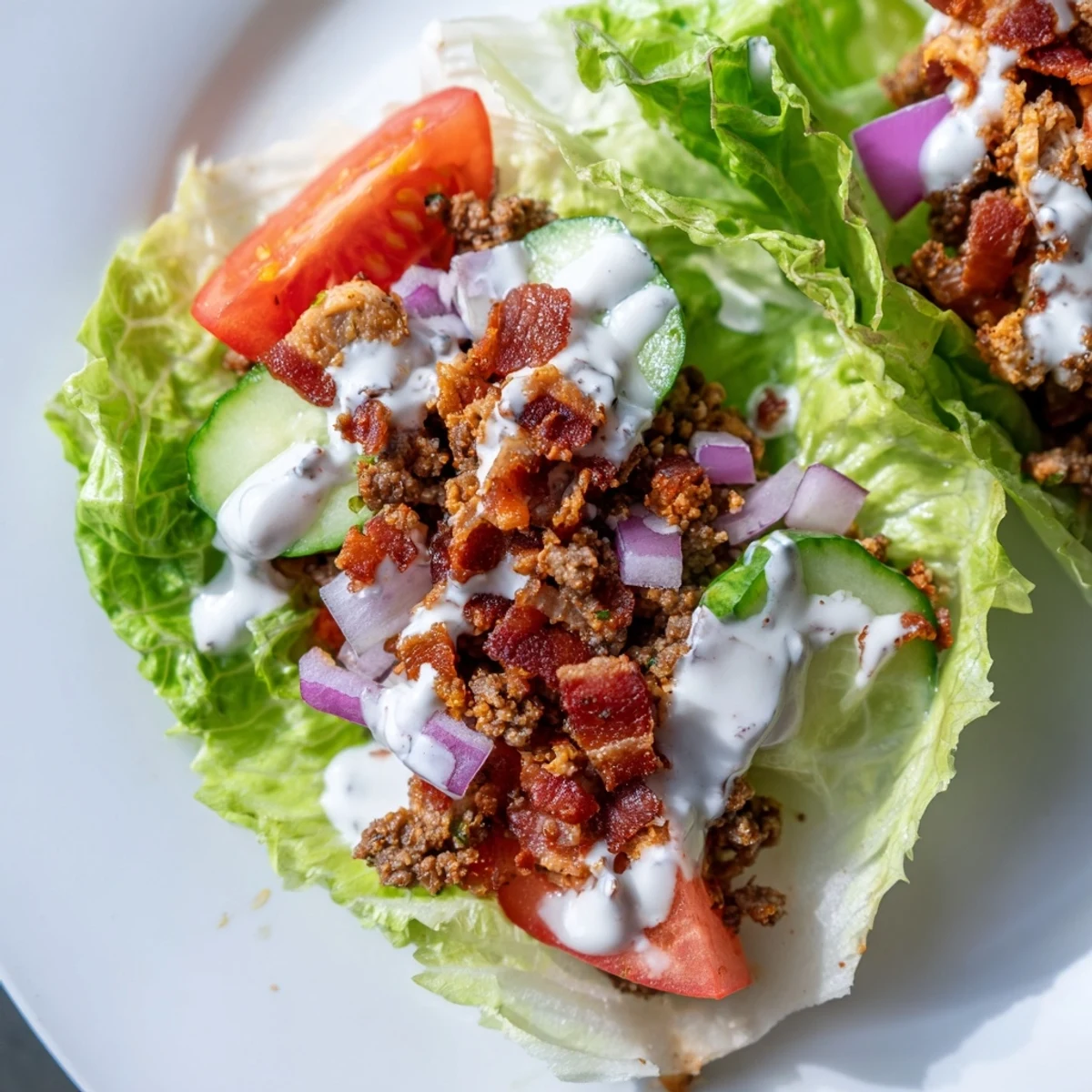 Protein-packed low carb chicken beef and bacon wraps in fresh crisp lettuce cups