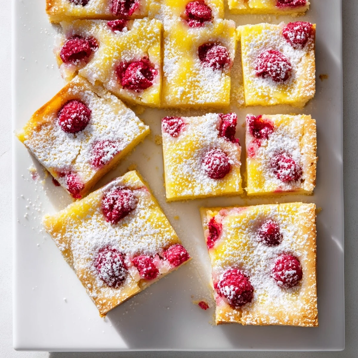 Buttery shortbread crust topped with bright raspberry lemonade filling and fresh berry garnish