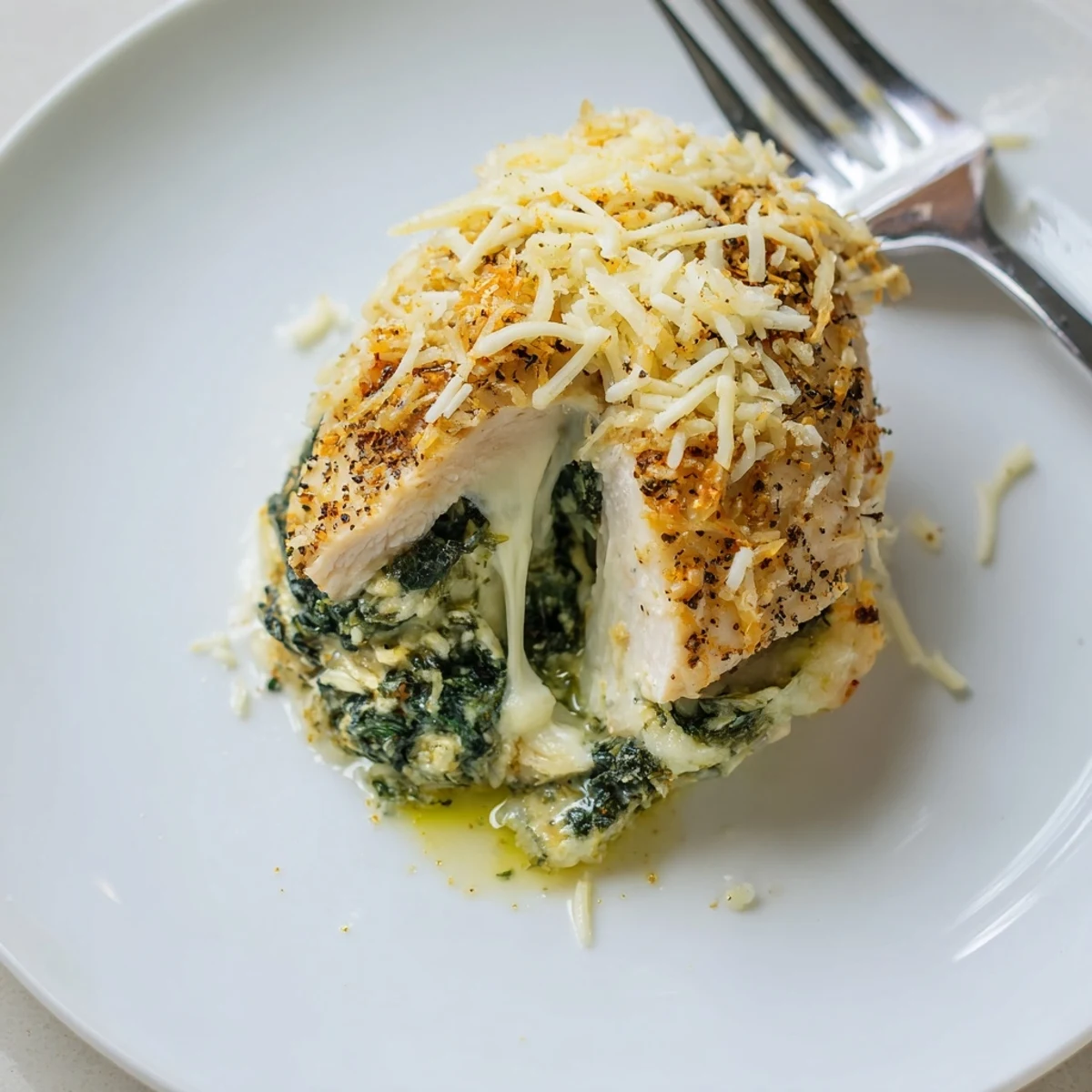 Juicy stuffed chicken breast oozing creamy ricotta filling topped with melted mozzarella cheese