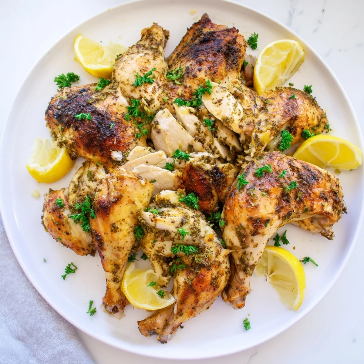 Golden buttermilk roasted chicken with crispy skin and tender juicy meat
