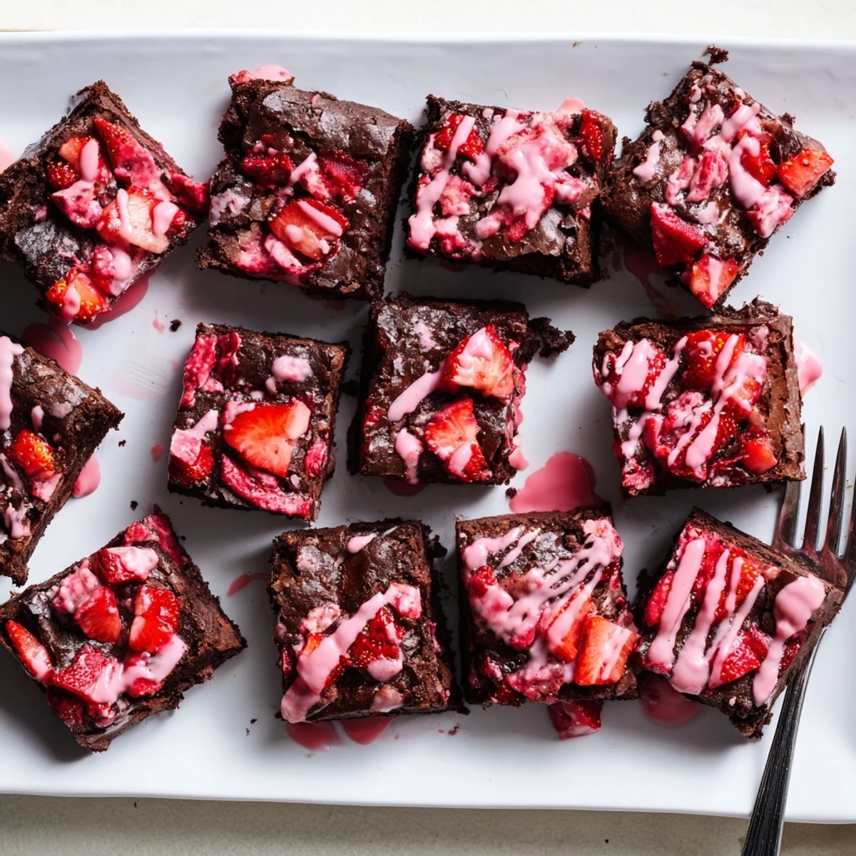 Fresh strawberry pieces baked into chocolatey easy strawberry brownies squares