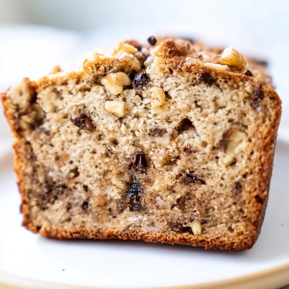 Golden brown super moist banana bread loaf with a cracked top and tender crumb, freshly baked and cooling on a wire rack