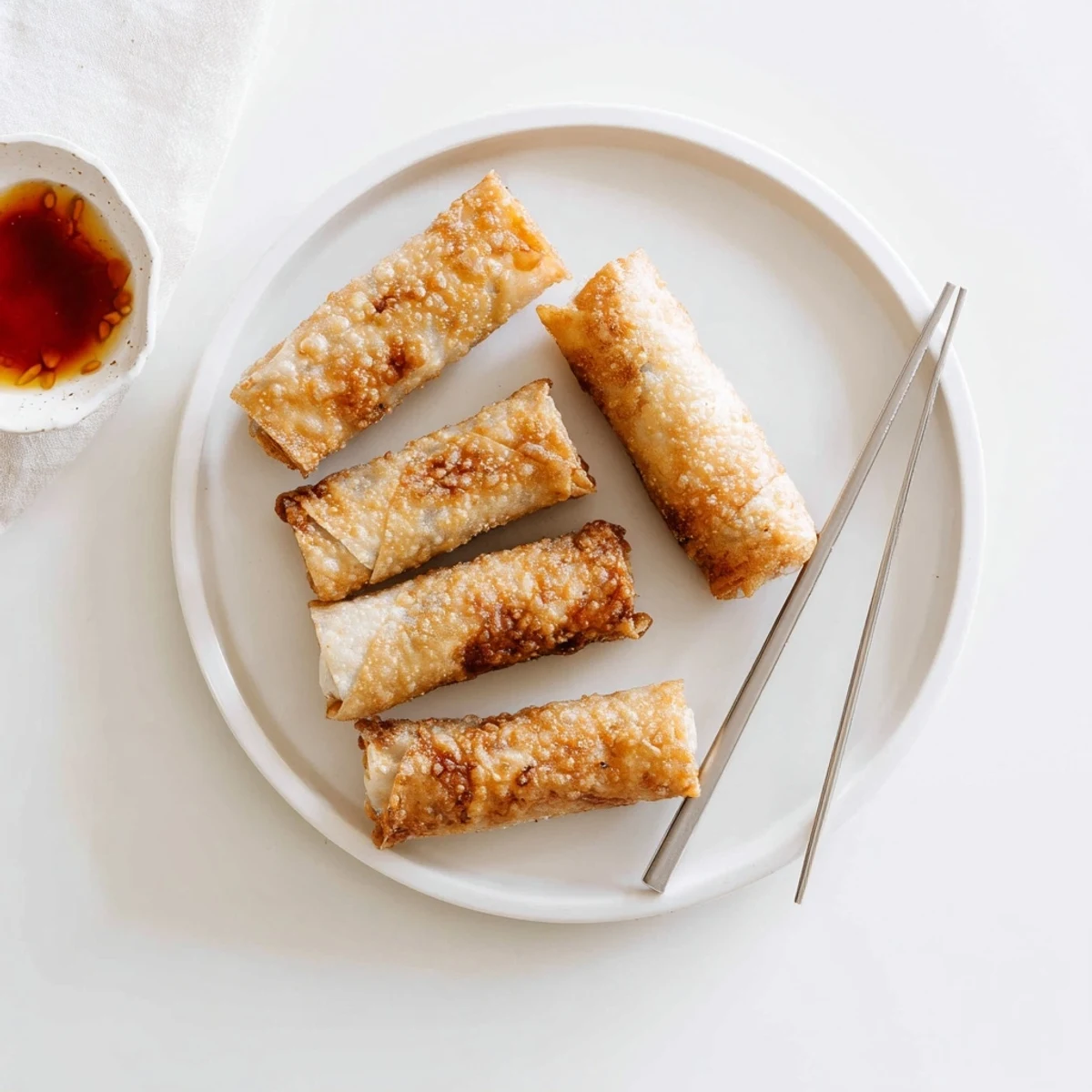 Golden crispy rice paper spring rolls frying in hot oil with vegetable filling