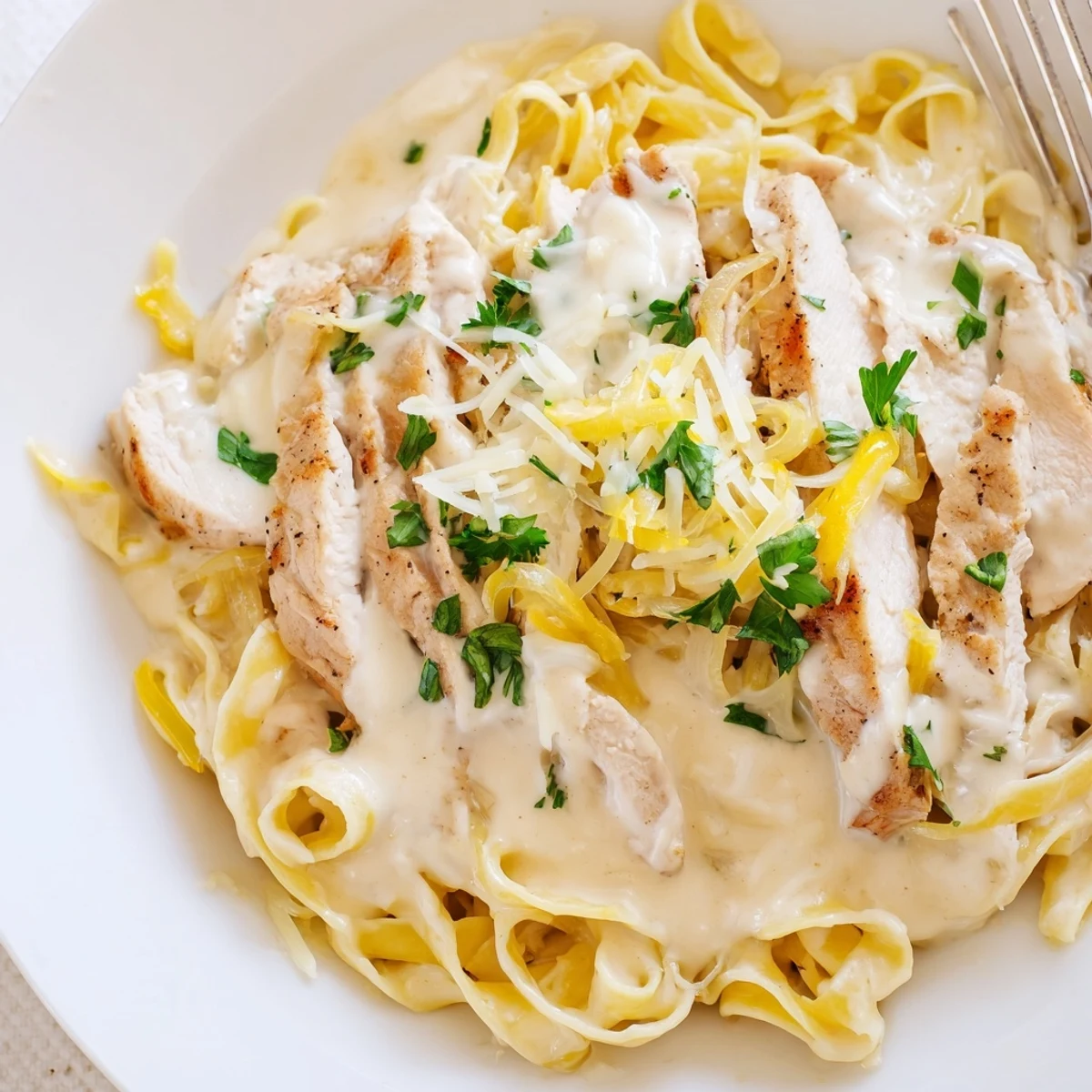 Creamy Garlic Chicken Pasta tossed with fettuccine, glossy sauce, ready for weeknights.