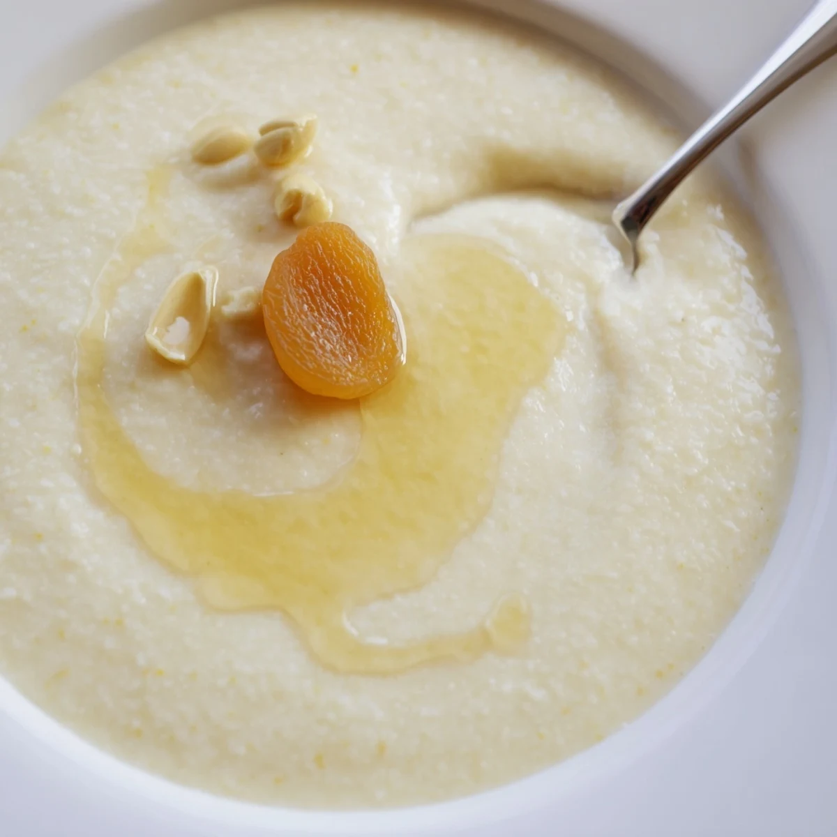 Savory Maize Porridge thick and smooth beside sauteed greens and cheese.